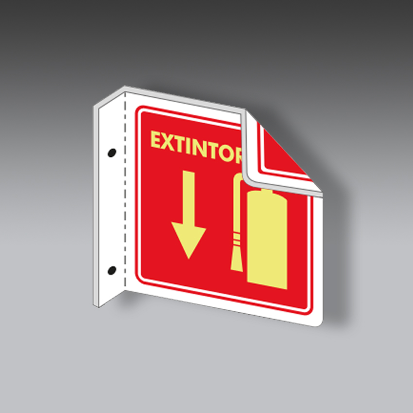 letreros para la seguridad industrial extintor tipo bandera 15x15cm modelo modelo 2 marca extinpar