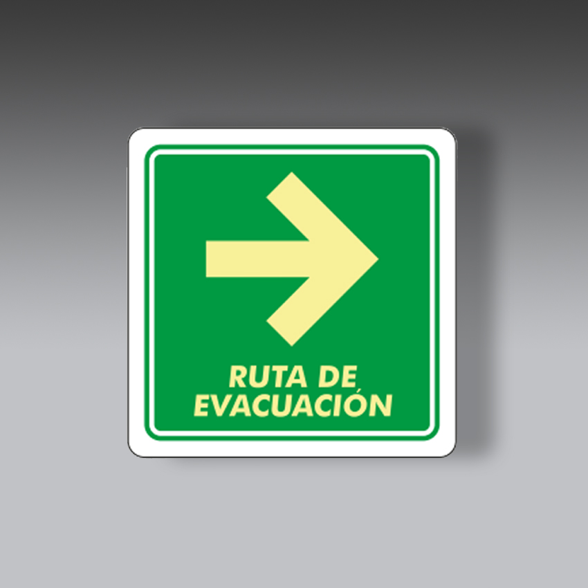 letreros para la seguridad industrial ruta de evacuacion derecha con texto 20x20cm modelo modelo 124 marca extinpar
