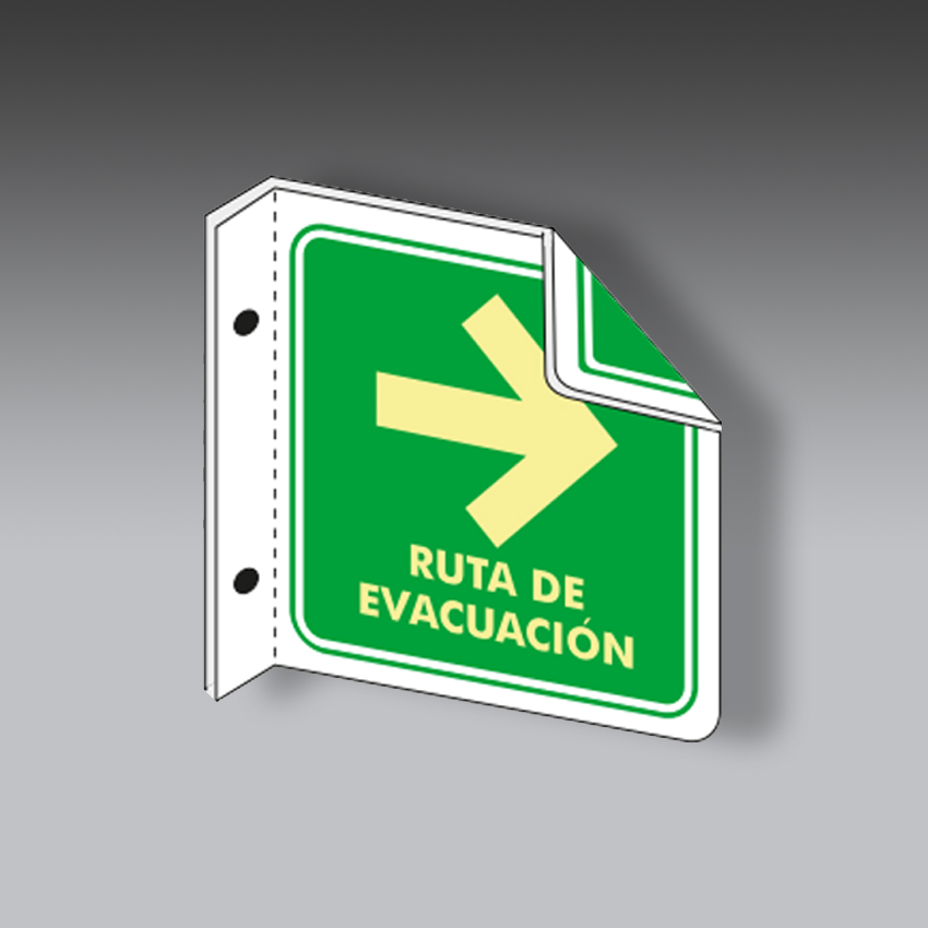 letreros para la seguridad industrial ruta de evacuacion derecha tipo bandera con texto modelo modelo 125 marca extinpar