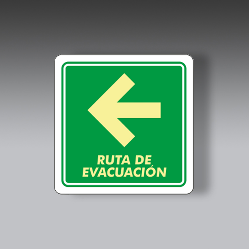 letreros para la seguridad industrial ruta de evacuacion izquierda con texto 15x15cm modelo modelo 128 marca extinpar